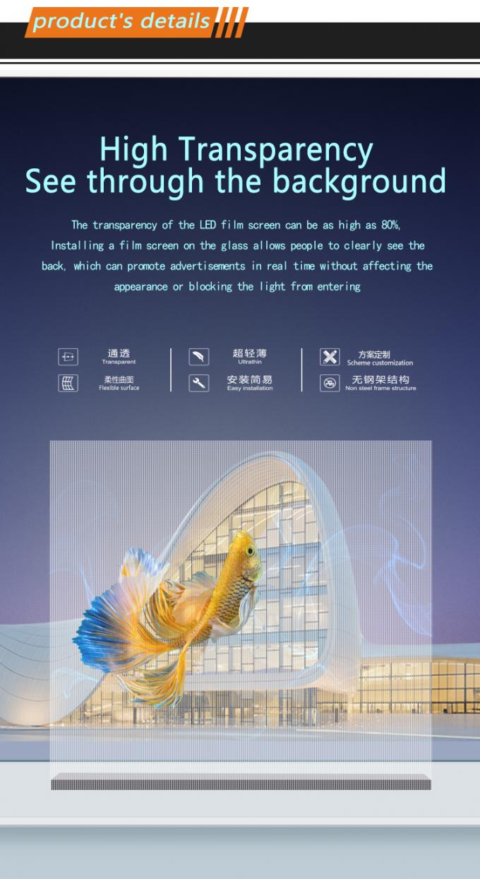 P20 P30 P40 LED Film Screen Reuzen glas gordijn muur advertentie display 0